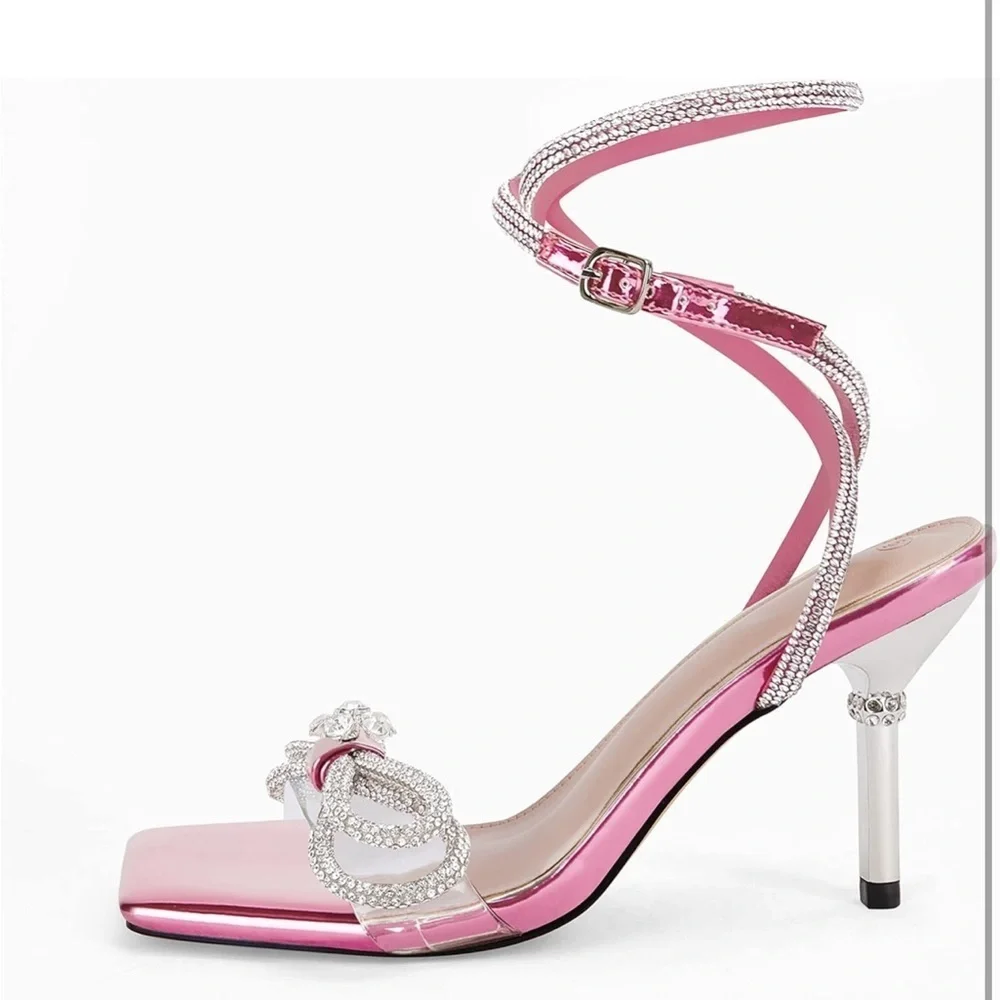 Womens pink Rhinestone Bow strappy Sandals size 7
